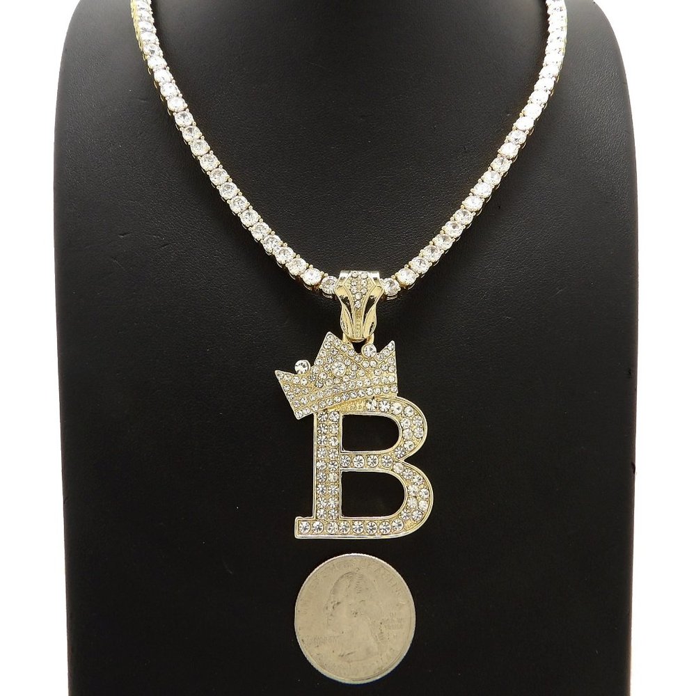 Initial Letter "B" Pendant Tennis Chain Necklace